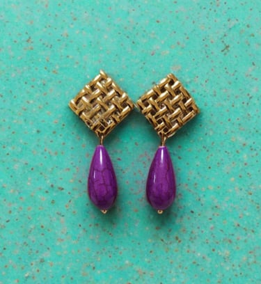 Handcrafted Ether Pieces earrings with semi-precious stone and gold details