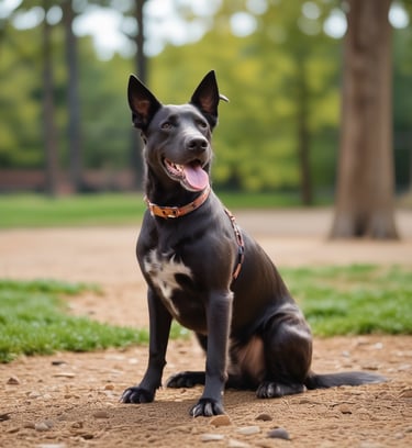 A clean yard with a happy dog playing.