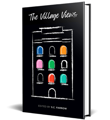 A black book cover featuring a stylised chalk outline of a multi storey apartment building with different coloured windows