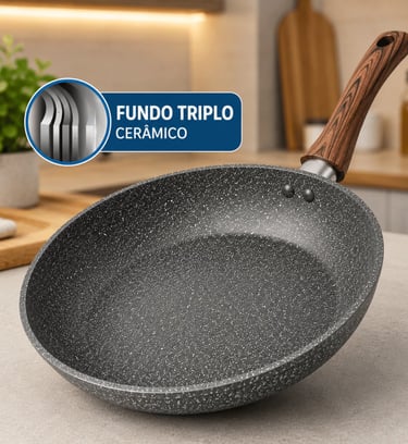 Frigideira Antiaderente Cerâmica Fundo Triplo Cabo Silicone 