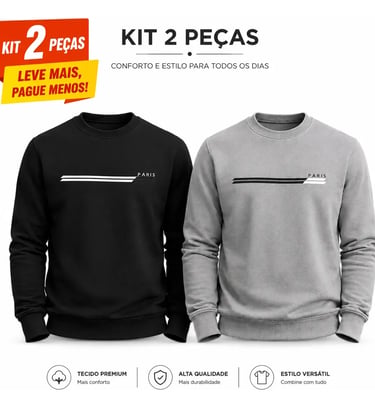 Kit 2 Moletons Careca Paris Flanelado Premium Diversas Cores
