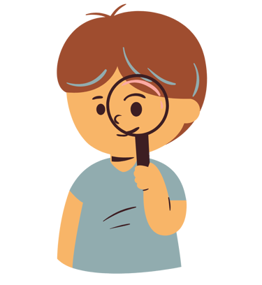 a graphic of a boy with a magnifying glass