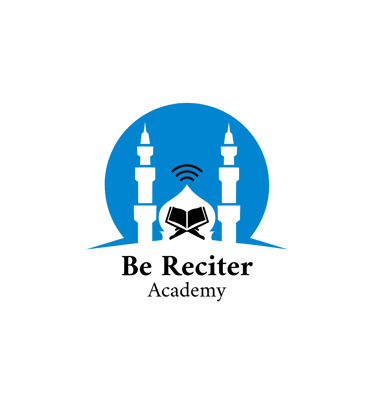 Be Reciter Academy logo featuring a blue mosque silhouette with an open Quran icon for online Islamic learning.