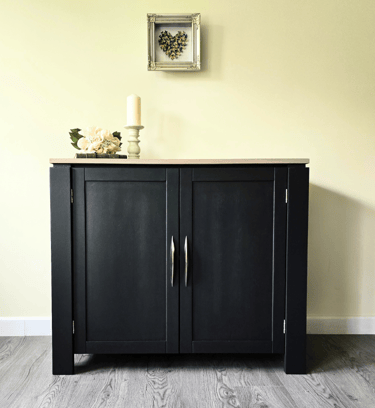 A small sideboard painted in Fusion Mineral Paint - Ash with natural top
