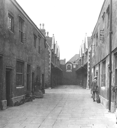 Old Market Almshouse courtyard, including additional blocks built in 1873.