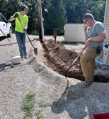 Our crew of electricians & HVAC techs working on a mini-split installation in Wappapello, MO