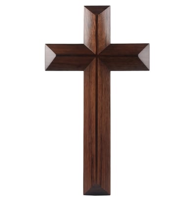 Beveled and dual-carved black walnut wall crosses showcasing handcrafted Christian woodwork for whol