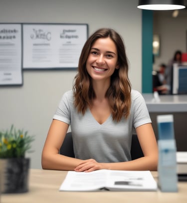 Mujer feliz y sonriente porque está pidiendo cita en en  Psicoterapia Madrid Centro