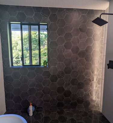 walk in shower with backlite in shower