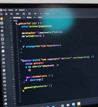 Close-up of a screen showing clean, multi-colored lines of code in a dark mode code editor, with reflections of a teal light. This captures the technical essence of a modern Global / Digital Professional developer.
