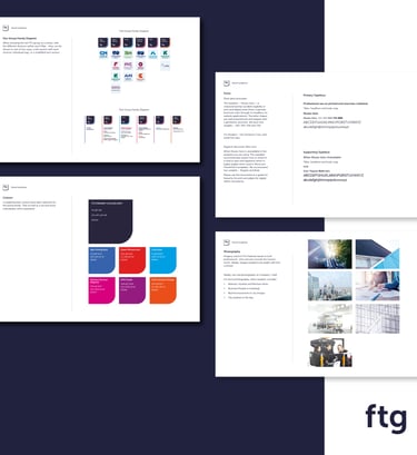 landscape pages showing brandguidelines for Frenkel Topping