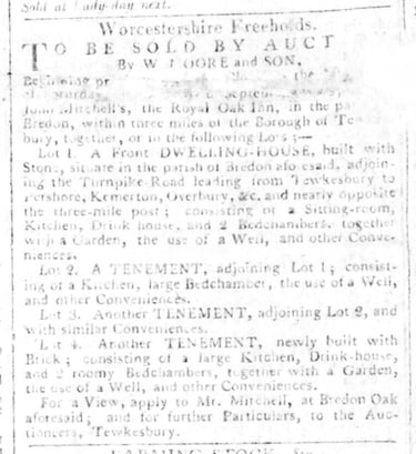 Article, Gloucester Journal, 18 September 1809 - Sale advert, mentions 'three mile post'