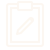White line art icon of a clipboard with a pencil on a black background for survey or task management.