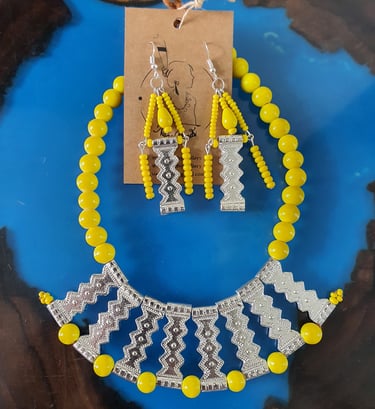 necklace and earrings with yellow beads