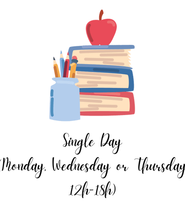 A graphic of books and pens