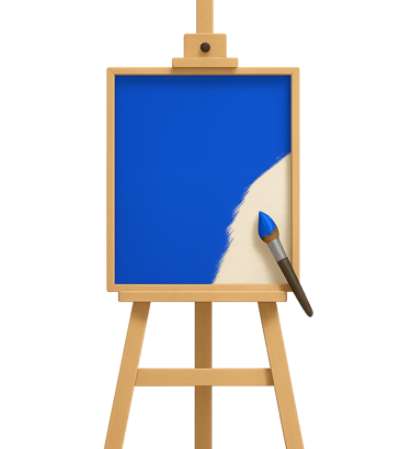 a painting easel with a paintbrush and brush