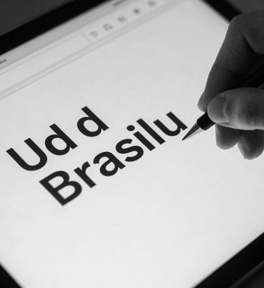 Desaturated black and white close-up of a high-tech interface being navigated by a creative professional from Brasília, soft lighting highlighting clean typography and a sophisticated, minimalist UI layout.