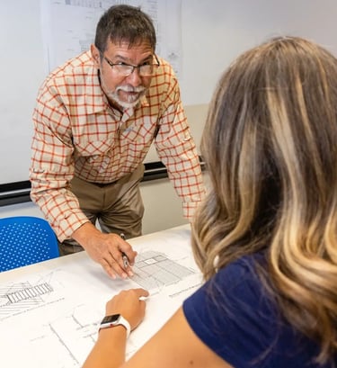Alberto reviewing project with client, Los Angeles, California