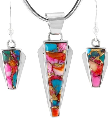 Colorful Modernist Streling Necklace. Spiny Oyster, Turquoise