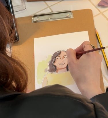 Gästeportraits live gezeichnet während einer Firmenfeier