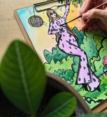 Editorial Lifestyleillustration, handgemalt mit Tusche und Aquarell