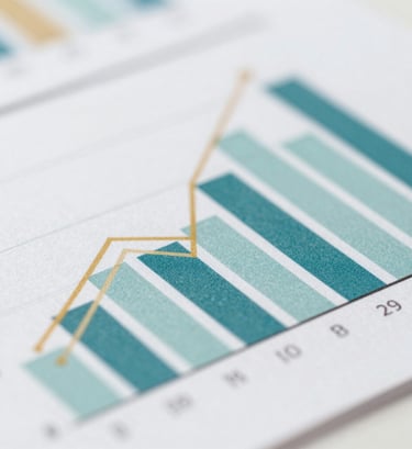 A creative close-up of a printed data visualization chart with teal #7A9E9F and sandy gold #D4B281 lines. The image is crisp and professional, symbolizing the intersection of data and design in information science.