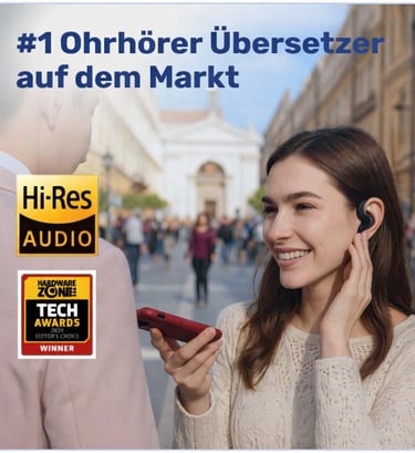 Bild einer Frau mit SonaBuds Übersetzer-Ohrhörern im Gespräch – #1 Ohrhörer Übersetzer auf dem Markt