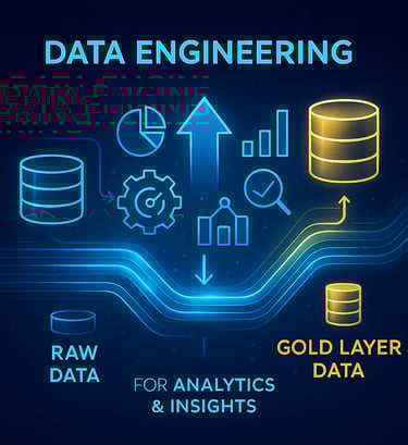 Neon-style data engineering workflow showing raw data, cleaned data, and gold layer outputs.
