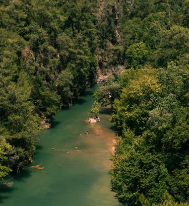 Aerial view of Chouwen Lake in Lebanon in the summer by Lebanese photographer Emma Jowdy