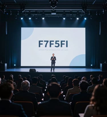 A cinematic shot from the back of a large auditorium during a keynote speech. The stage is bathed in soft blue and white light, while the audience is in silhouette, creating a professional and contemporary feel. The image uses #20232B for shadows and #F7F5F0 for the highlights of the stage.