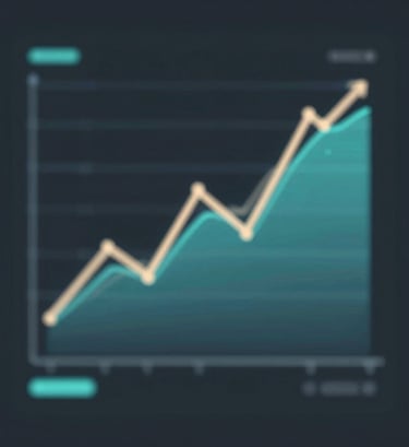 A sharp, clean frame from a motion graphics animation showing abstract financial charts and data flows. The style is modern vector art with a palette of teal blue and soft sand against a dark charcoal background.