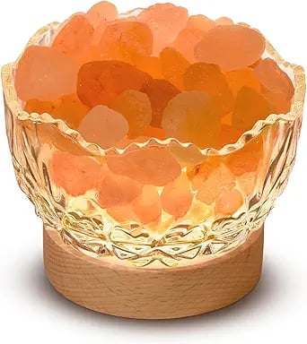 Himalayan Salt Lamp, Pink, Wooden Base, 10 Levels of Light Intensity Adjustment, USB Plug, 1 Year Wa