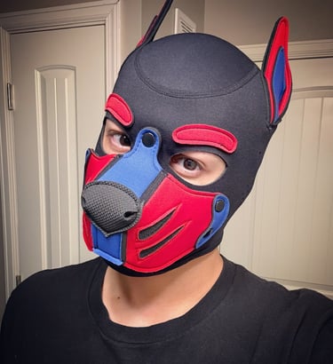 Man in pup hood.