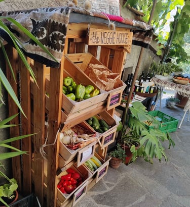 wooden boxes fill of fresh fruit stacked on display