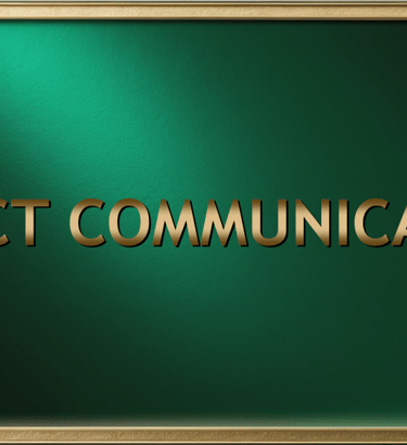 Elegant direct communication text in gold lettering on a metallic green background with a gold frame.