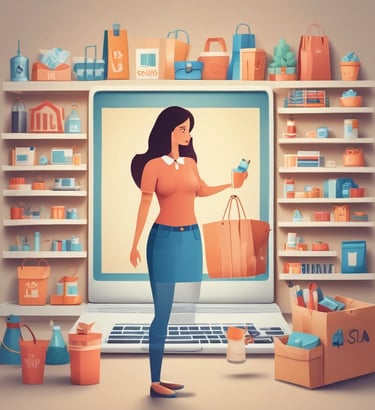 a woman is standing in front of a laptop