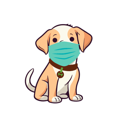 Julia's Pet Pals dog mascot with a covid-19 face mask