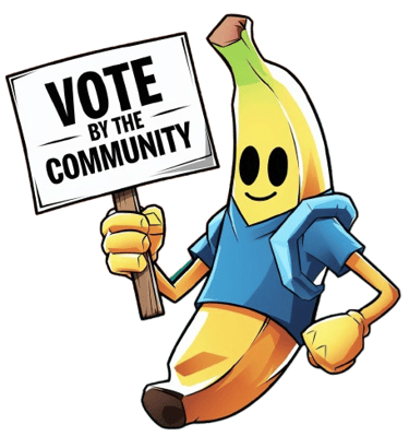 a banana peely banana with a sign saying vote by the community