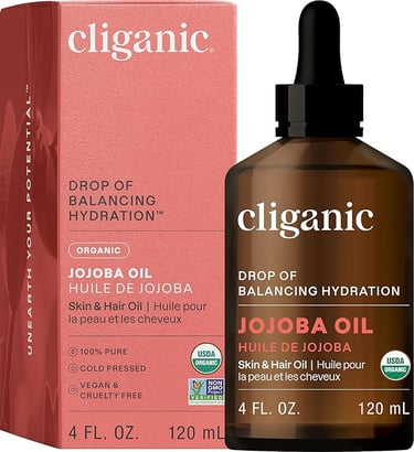 Cliganic Organic Jojoba Oil 4oz Bottle for Face, Hair, Skin & Nails