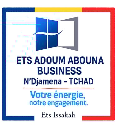 Ets Adoum Abouna Business logo in N'Djamena, Chad featuring a window icon and energy slogan.