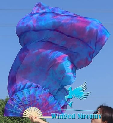 Winged Sirenny Pareja 180cm Abanicos Velos de Seda Auténtica para Baile Árabe, Accesorios de Danza d