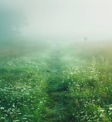 A misty field fading into the distance, symbolizing awareness without integration lead to disconnect