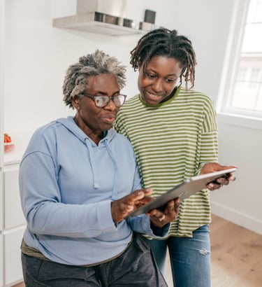Elderly woman using iPhone, iPad, Apple text-to-speech , ocr assistive device features