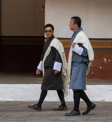 Drukyul-Delights-fully-donned-in-national-attire-at-Punakha Dzong