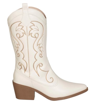 Bota Texana Feminina Cano Alto Salto Médio Western Bordada