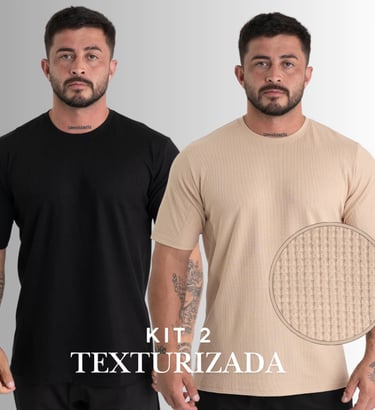 Kit 2 Camiseta Masculina Manga Curta Texturizada Canelada 