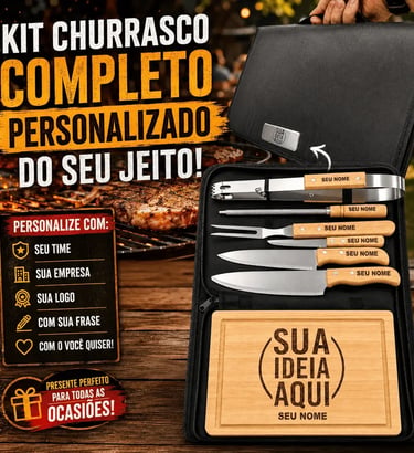 Kit Churrasco Personalizado Tábua Faca Garfo Nome Time Logo