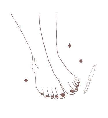 "Illustratie van verzorgde voeten met sprankelende accenten, ideaal voor ontspanning en zorg.