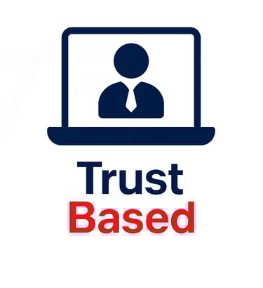 a man in a tie and a trust trust logo