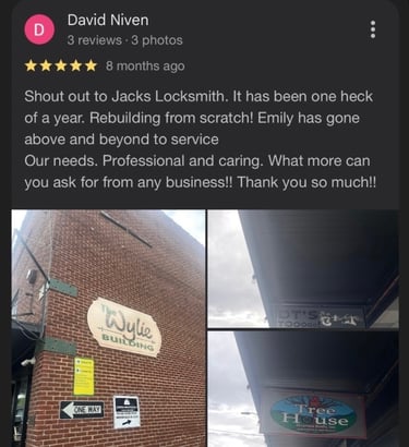 5 star Google review for commercial office lock installation by Jack's Locksmith